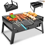 Zinueen Camping Grill, Faltbarer Holzkohlegrill aus Edelstahl - Tragbarer Grill für Schreibtisch, Tischplatte, Outdoor & Picknick - BBQ-Raucher für Garten, Terrasse, Camping & Reisen