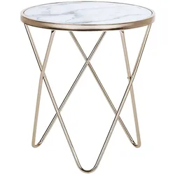 Beistelltisch MERIDIAN Sicherheitsglas Marmor Optik / Gold