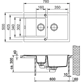Franke Maris MRG 651-78 Steingrau + Druckknopfventil