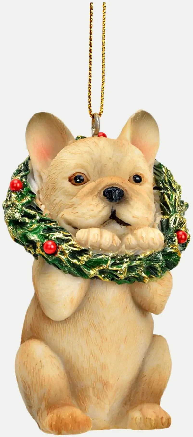 Weihnachtshänger Hund mit Kranz beige/grün