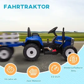 Homcom Elektro-Kinderauto Traktor mit Anhänger blau (2-tlg)