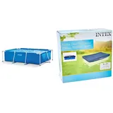 Intex Rectangular Frame Pool - Aufstellpool, Blau - 220 x 150 x 60 cm Cover - Poolabdeckplane - Blau, 300 x 200 x 20 cm - Für Frame