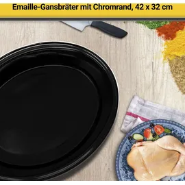 Krüger Bräter, emailliertes Stahlblech, gesprenkelt mit Chromrand, 42 cm Induktion
