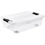 keeeper Aufbewahrungsbox mit Rollen, Deckel und Schiebeverschluss, 59,5 x 39,5 x 18 cm, 28 l, Konrad, Transparent