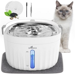 INTEBIKI Trinkbrunnen Ultraleiser Edelstahl Katzenbrunnen unter 30 Dezibel für Katzen/Hunde, Katzenbrunnen läuft mit intelligenter Pumpe und LED-Anzeige, 67oz/2L weiß