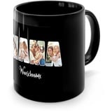 PhotoFancy® - Fototasse 'Mama' - Personalisierte Tasse mit eigenem Foto und Text selbst gestalten - Schwarz glänzend