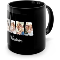 PhotoFancy® - Fototasse 'MAMA' - Personalisierte Tasse mit eigenem Foto und Text selbst gestalten - Schwarz glänzend