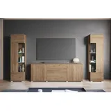 INOSIGN Wohnwand INOSIGN "KENIA", braun (eiche lefkas), B:270cm H:161cm T:34cm, Holzwerkstoff, Kastenmöbel-Sets, Wohnwand, Vitrinen mit Eckverglasung, hängend und stehend montierbar, Topseller