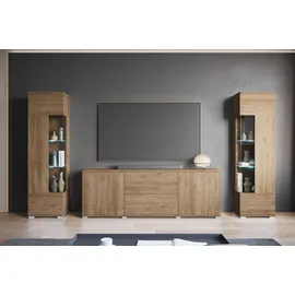 INOSIGN Wohnwand INOSIGN "KENIA", braun (eiche lefkas), B:270cm H:161cm T:34cm, Holzwerkstoff, Kastenmöbel-Sets, Wohnwand, Vitrinen mit Eckverglasung, hängend und stehend montierbar, Topseller