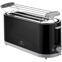 LENTZ 4-Scheiben Toaster 1400 Watt COOL TOUCH Langschlitztoaster mit Brötchenaufsatz Krümelschublade Abbrechen-, Auftau-, Aufwärm-Funktion (schwarz)