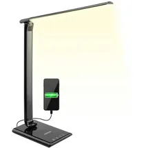 monzana Schreibtischlampe USB Ladeanschluss 5 Helligkeitsstufen Touch Tischlampe Bürolampe Nachttischlampe Leselampe