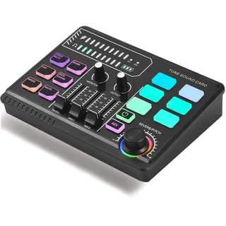 Mischpult, Gaming Audio Mixer Gaming Sachen RGB Soundkarte Audio-Interface mit Bluetooth Stimmverzerrer Funktion für PC/Phone/Gamer Creators/Live/YouTube/Individuelle Steuerung/Podcast
