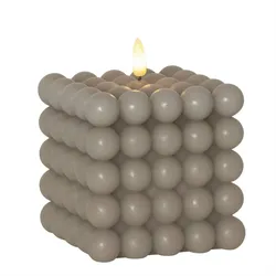 LED Kerze Bubble Würfel Cube Kerze Echtwachs 3D Flamme H: 12,5cm Timer grau