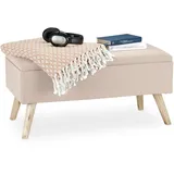 Relaxdays Sitzbank beige Holz, 79.5x39.5x39.5 cm, Wohnzimmer, Hocker, Sitzhocker