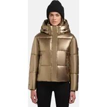 khujo Damen Winterjacke mit Kapuze warme Steppjacke kurz in glänzender Optik mit abnehmbarer Kapuze Devina Shiny-YM Gold Gr. S - S