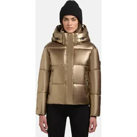 khujo Damen Winterjacke mit Kapuze warme Steppjacke kurz in glänzender Optik mit abnehmbarer Kapuze Devina Shiny-YM Gold Gr. S - S