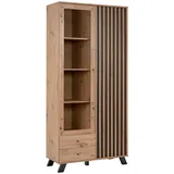 Finori Vitrine, Anthrazit, Eiche Artisan, Glas, Holzwerkstoff, 8 Fächer, 2 Schubladen, 92x198x40 cm, Wohnzimmer, Wohnwände, Vitrinenschränke