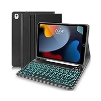 YUEJIDZ iPad Hülle mit Tastatur 10.2, Beleuchtete Tastatur Hülle für iPad 9.Gen 2021,Soft Schutzhülle mit QWERTZ Abnehmbarer Tastatur für iPad 8./7.Gen 10.2 Zoll,iPad Air 3,iPad Pro 10.5,Schwarz