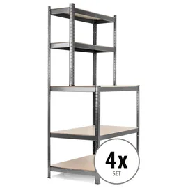 Stagecaptain Werkbankregal Holz/Metall 4 Böden Silber
