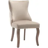 OKWISH Esszimmerstuhl 91x52x50 cm Beige 2er Set Samtbezug mit Knopfsteppung und Ziernägeln, Massivholzbeine, klassisch elegantes Design