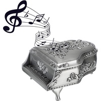 TOLIDA Vintage Klavier Musikbox Musik-Schmuckkästchen aus Metall Rosemuster Luxus-Schmuckkästen Spieldose Schmuckkoffer Aufbewahrungsbox von Ohrringe Halsketten Ring als Geschenk für Damen Mädchen