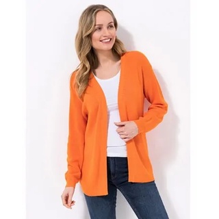 DENIM & CO. Strickjacke, 1/1-Arm V-Ausschnitt offene Front Rippenbündchen