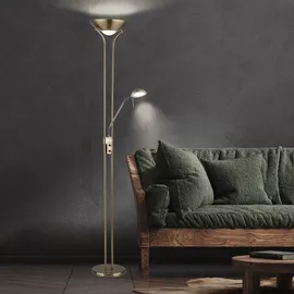 GLOBO Deckenfluter Stehlampe LED dimmbar mit Leselampe LED-Stehlampen mit Dimmer, Lesespot flexibel altmessing, 2x LED 16 W 1440 lm, warmweiß, H 180 cm