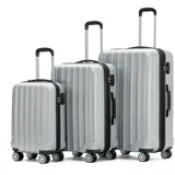 BEIBYE TSA-Schloß 2080 Zwillingsrollen 3 TLG. Reisekofferset Koffer Kofferset Trolley Trolleys Hartschale (Silber)