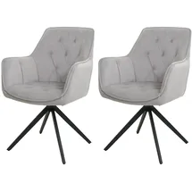 Mendler 2er-Set Esszimmerstuhl HWC-L80, Küchenstuhl Polsterstuhl Stuhl mit Armlehne, drehbar, Metall Stoff/Textil ~ hellgrau