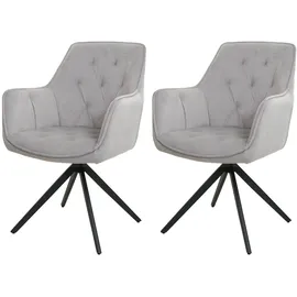 Mendler 2er-Set Esszimmerstuhl HWC-L80, Küchenstuhl Polsterstuhl Stuhl mit Armlehne, drehbar, Metall Stoff/Textil ~ hellgrau