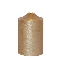 LED Kerze Flamme Echtwachs 3D Flamme H: 15cm, D: 7,5cm Batterie Timer gold
