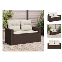 vidaXL Gartensofa mit Kissen 2-Sitzer Braun Poly Rattan