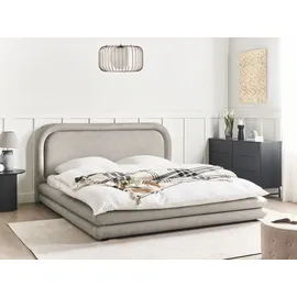 Beliani Bett mit Lattenrost 180x200 cm Taupe Stoffbezug Leinenoptik Gepolstert Gesteppt Hohes Kopfteil Modernes Design Doppelbett Polsterbett