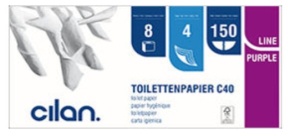 Cilan Toilettenpapier, Tissue, 4-lagig, hochweiß, mit EU Ecolabel, Tissue, Blütenprägung, 1 Paket = 9 Packungen à 8 x 150 Blatt