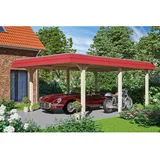 SKANHOLZ Einzelcarport Wendland 4,09 x 6,28 m natur mit Aluminiumdach und roter Blende inkl. Pfostenanker