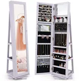 COSTWAY Schmuckschrank stehend, mit Spiegel & Regal, drehbar, abschließbar lila