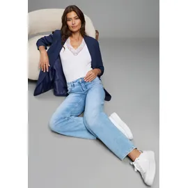 LAURA SCOTT LAURA SCOTT, Damen, Gr. 46, blau (navy), Web, Obermaterial: 90% Polyester, 10% Elasthan. Futter: 100% Polyester, unifarben, figurbetont hüftbedeckend, Blazer Longblazer, mit gerafften Ärmeln, Topseller