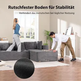 COMHOMA Eckcouch Cordstoff 2-Sitzer Silber