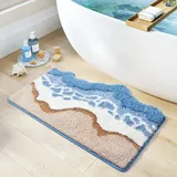 Trlyane Badezimmermatte 50x80cm Weicher Saugfähig Badezimmerteppich, Sommerlicher Strandstil Mikrofaser Beflockung Badematten Antirutsch Badvorleger Duschteppich Waschbar Badteppich