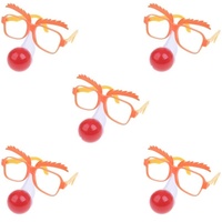 5er-Set lustige Clown-Brillen mit roter Nase, Party-Kostüm