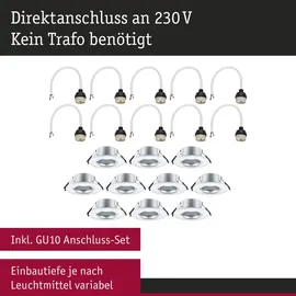 Paulmann Einbauleuchte 10er-Pack rund 90mm GU10 max. 10x10W 230V dimmbar Chrom matt
