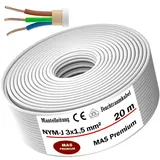MAS Premium Feuchtraumkabel Stromkabel 5-200m Mantelleitung NYM-J 3x1, 5 2,5 4 6 10 oder 5x1,5 2,5 4 6 10 16 Elektrokabel für feste Verlegung (NYM-J 3x1, 5 mm2, 20m)