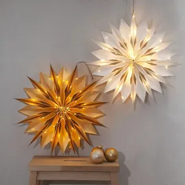 MARELIDA Papierstern Melli Weihnachtsstern Faltstern mit Lichterkette hängend 45cm weiß
