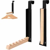 JYYWTSI Türgarderobe klappbar 2er Set, zum Einhängen, Türhaken 6 Kleiderbügel, Türhaken Klapphaken Metall & Holz Türhänger Ohne Bohren Türgarderobe für 2 cm Türfalz Türhakens zum Einhängen