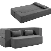 HOMCOM 2-Sitzer-Schlafsofa Bodensofa, Schlafcouch mit Breiten Armlehnen, 2 Kissen und hochdichtem Schaumstoff, weiches Chenille für Wohnzimmer 360 kg Belastbarkeit, Grau