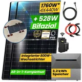 All In One 1760W Solaranlage Komplettset inkl. Speicher 3,2 kWh Anker SOLIX Solarbank E1600 PRO mit Smarter Zähler und Aufständerung Süd Basis