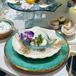 Decoris 1 Schale 20x11x5cm Glas Muschel Form Servierschale Muschelschale Salatschale Müslischale Dekoschale Dessertschale Maritimes Geschirr Blau Transparent