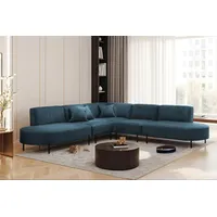 Fun Möbel Ecksofa Designersofa VALENCIA in Stoff Noel Blau Universal - Blau
