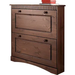Schuhschrank HOME AFFAIRE "Rustic", braun (dunkelbraun), Für 6-8 Paar Schuhe, Schränke, mit Knopfgriffen aus massiver Kiefer,FSC-zertifiziert,Kassetenoptik