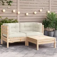 vidaXL Garten-Lounge-Set 3-tlg. creme Kiefer